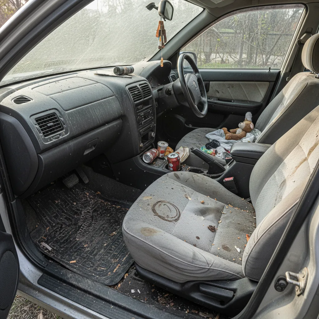 Interior del vehículo antes del detallado